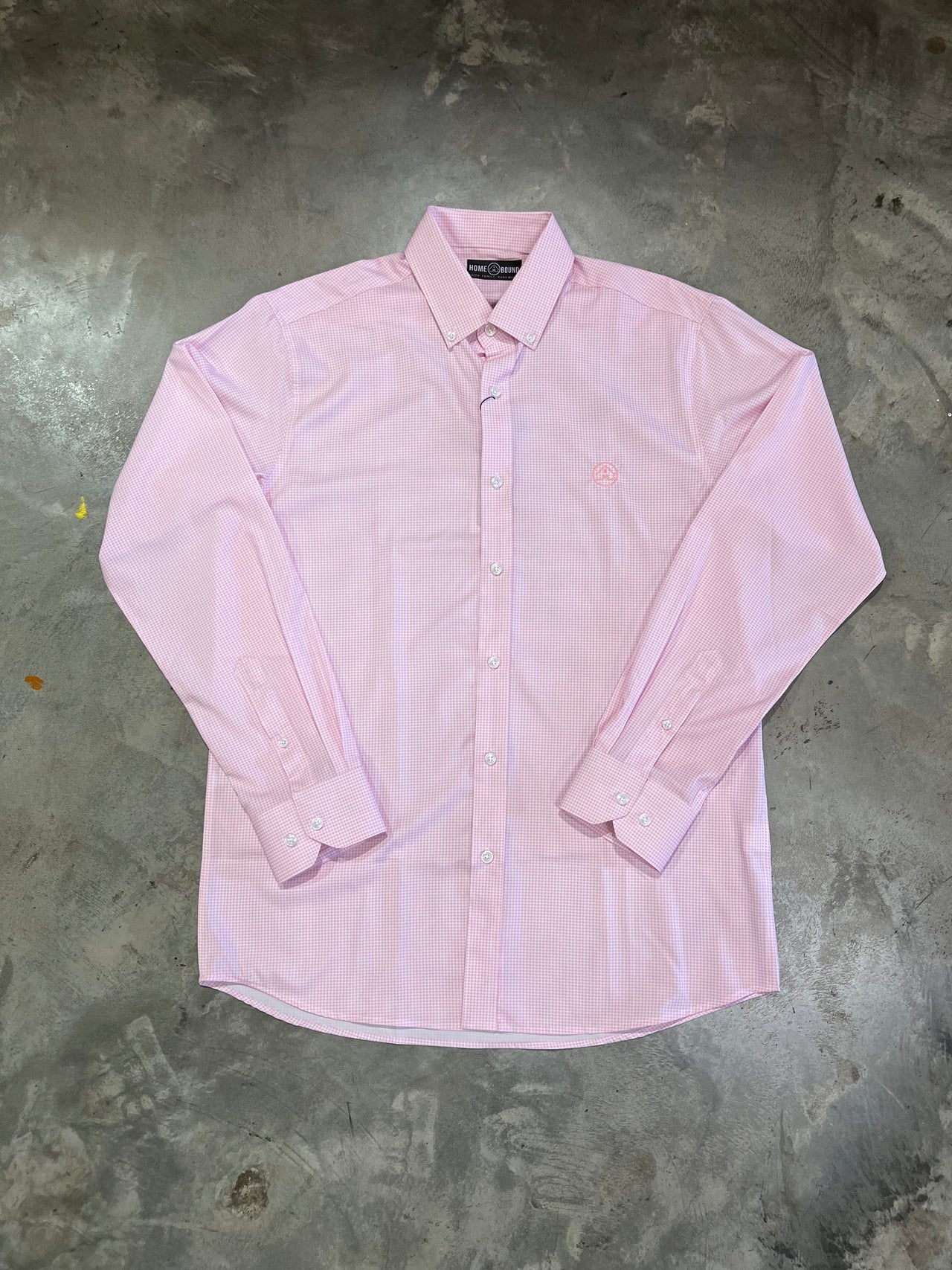 Home Bound Light Pink Checkered Performance LS Button Down