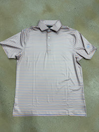 Thumbnail for Home Bound Striped Performance Polo - Khaki/Pink/Sky