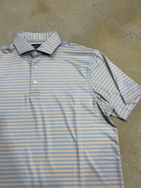 Thumbnail for Home Bound Striped Performance Polo-Peach/Sky/Grey