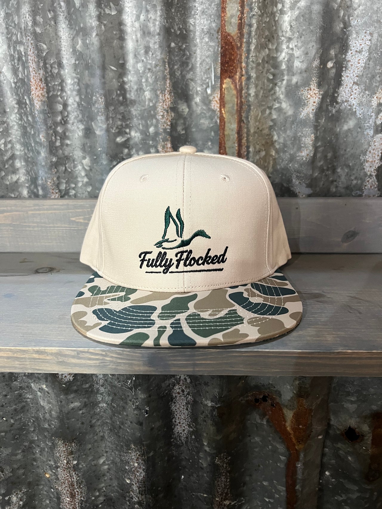 Fully Flocked Black Duck Cap - Beige/Old School Camo