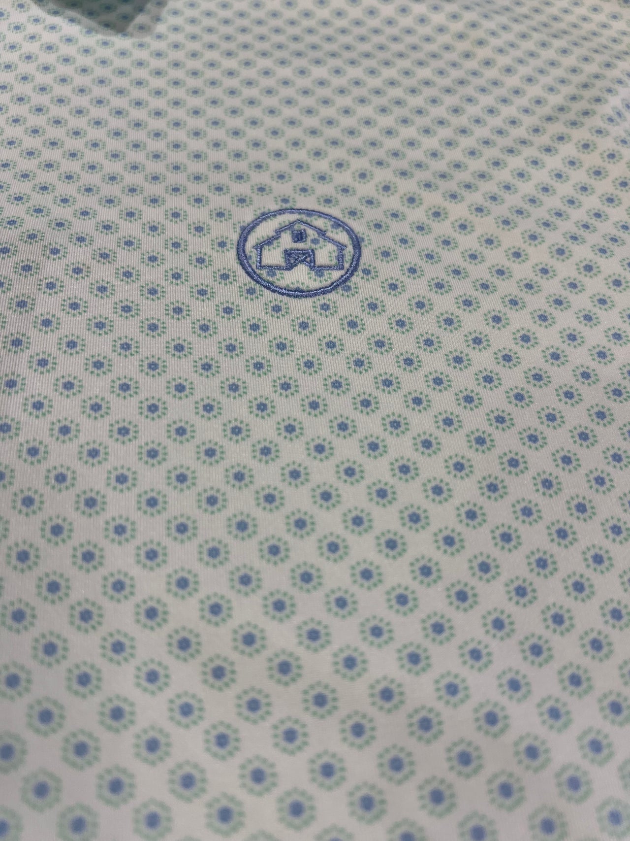 Home Bound Coastal Dot Performance Polo – White/Blue/Opal