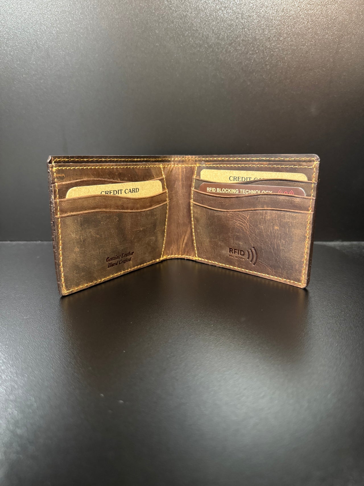 Dark Leather Bi-Fold Wallet