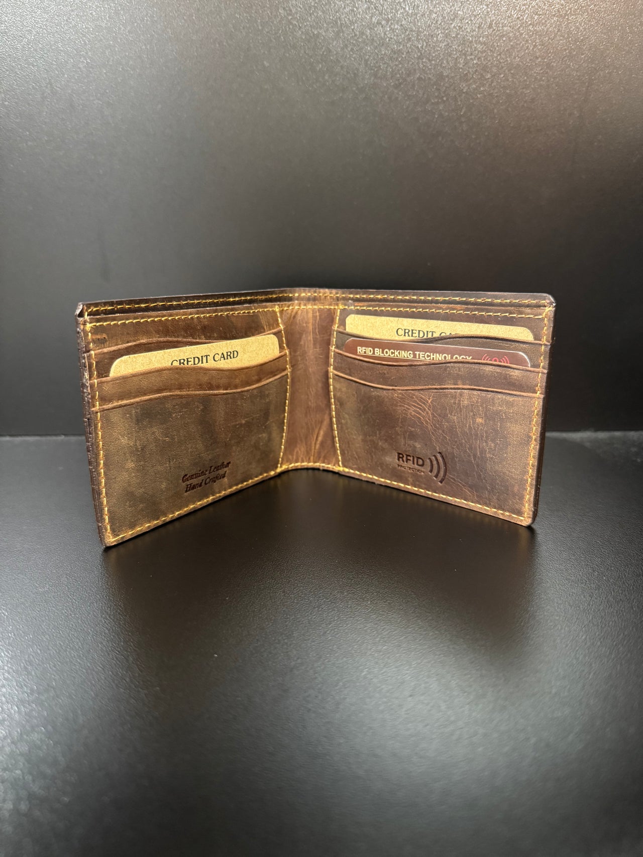 Dark Leather Bi-Fold Wallet