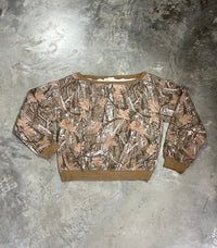 Thumbnail for Brown Camo Off The Shoulder Sweatshirt - Brown