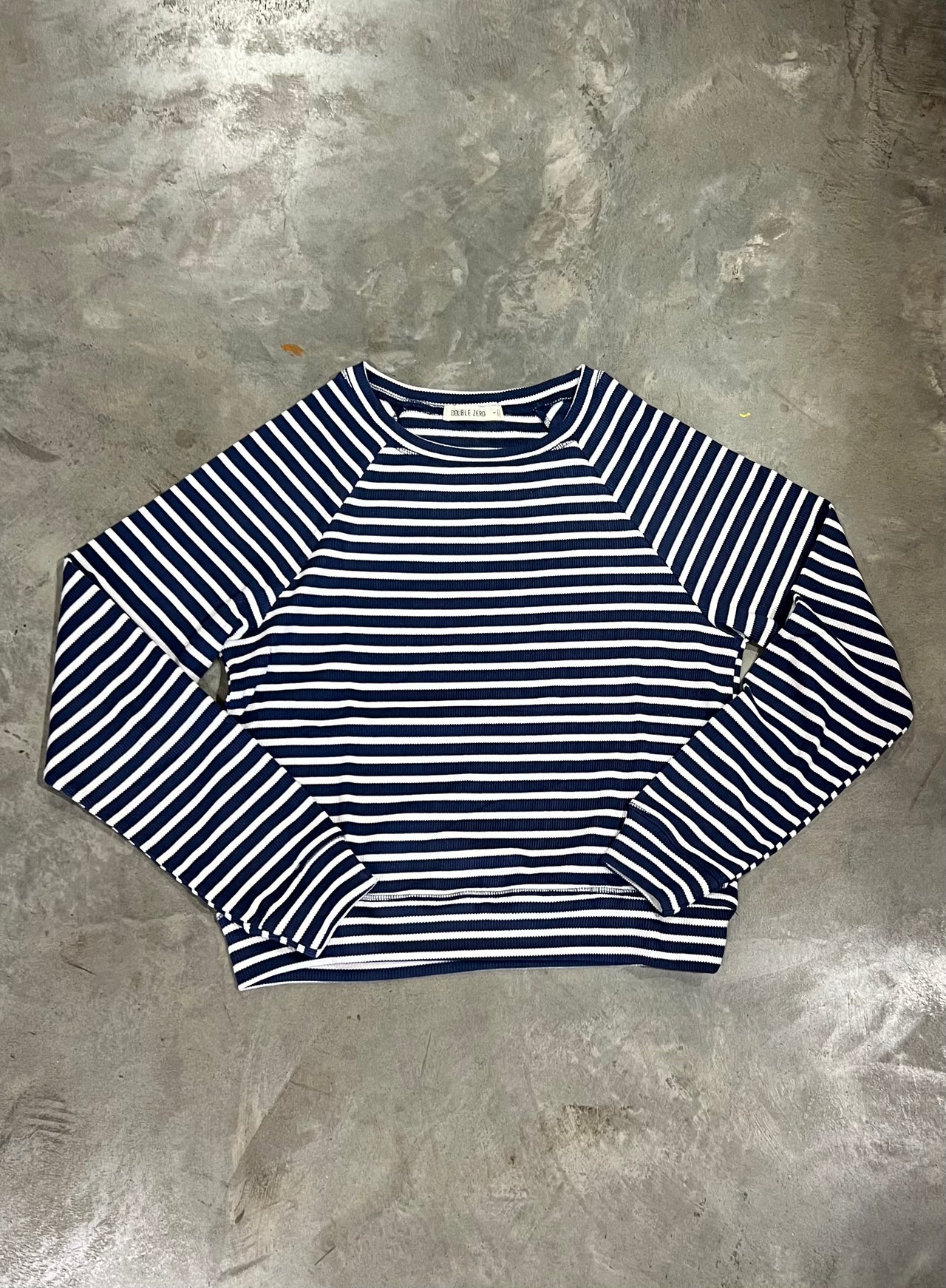 Striped Waffle Knit Raglan Long Sleeve Top - Navy