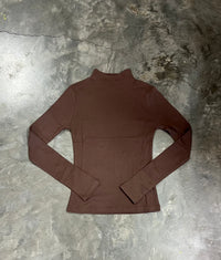 Thumbnail for Mock Neck Long Sleeve Top - Dark Brown