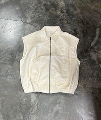 Thumbnail for Mineral Wash Sleeveless Zip-Up Collar Vest - Ivory