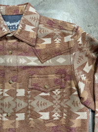 Thumbnail for Men's Wrangler Heathered Rose Aztec Pearl Snap Shacket