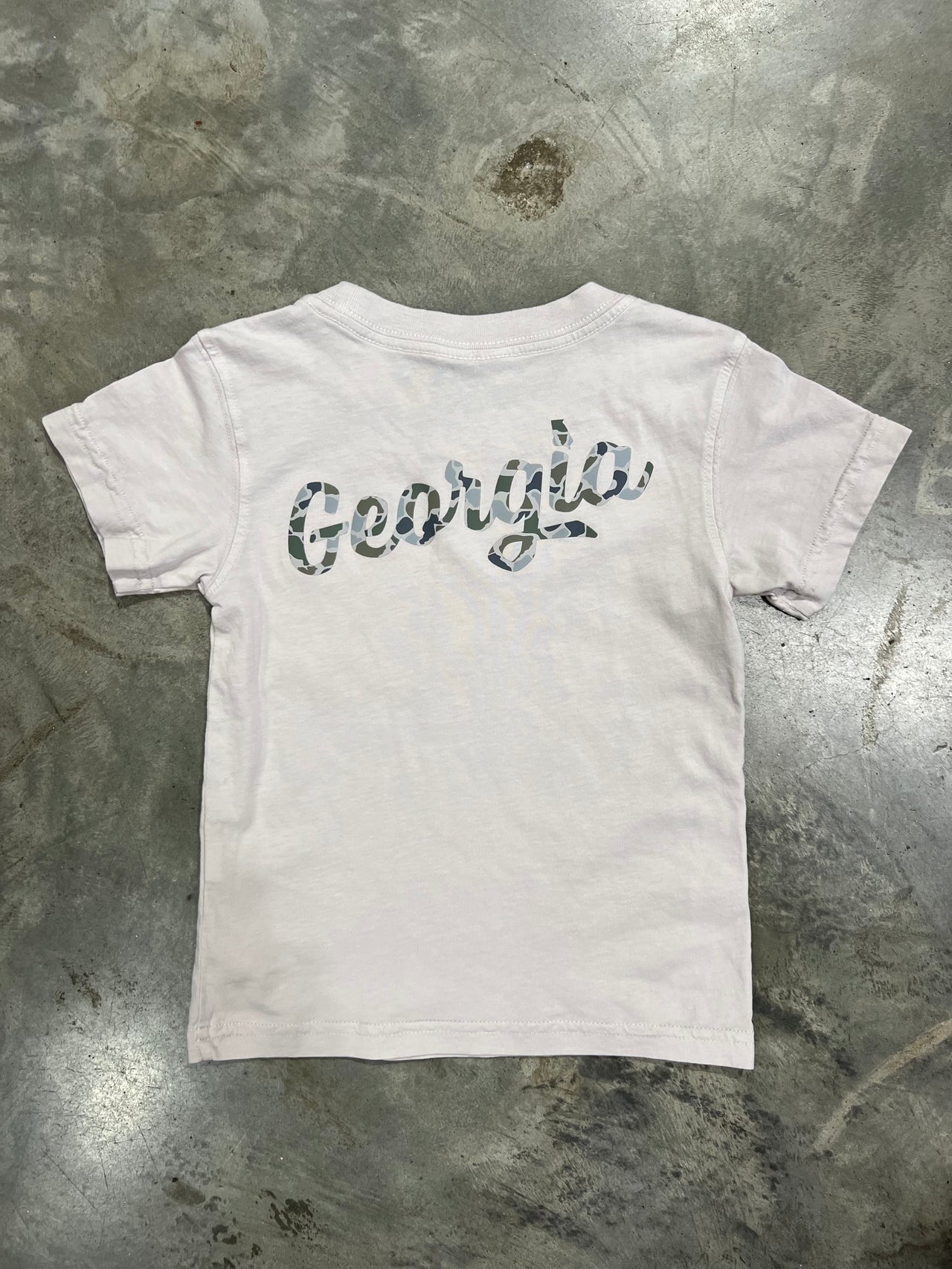 Youth - Georgia Fishing Old School Forest Camo Script SS Pocket Tee - Oyster