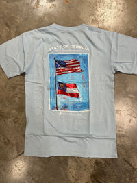 Thumbnail for Flags Over Georgia SS Pocket Tee - Chambray