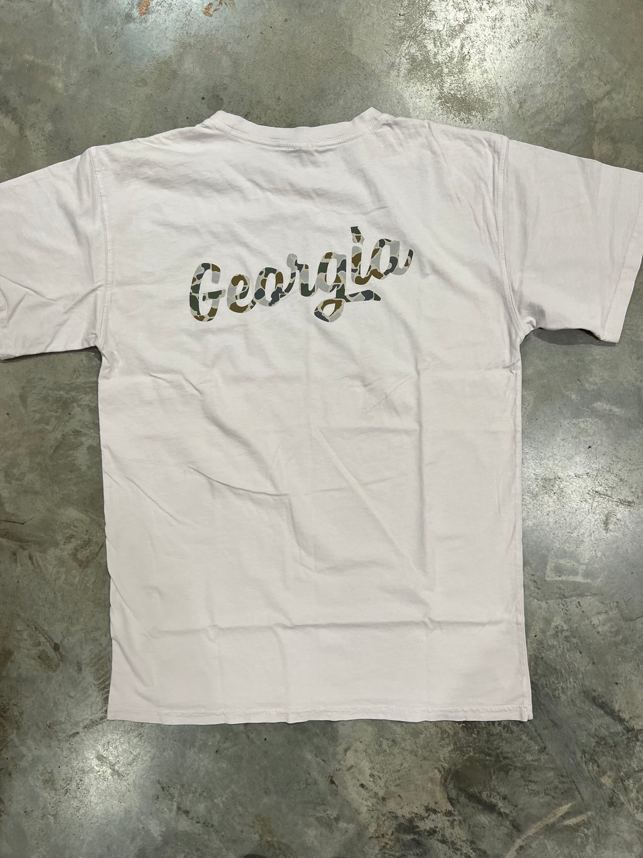 Georgia Fishing Old School Forest Camo Script SS Pocket Tee - Oyster