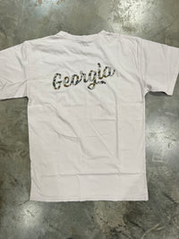 Thumbnail for Georgia Fishing Old School Forest Camo Script SS Pocket Tee - Oyster
