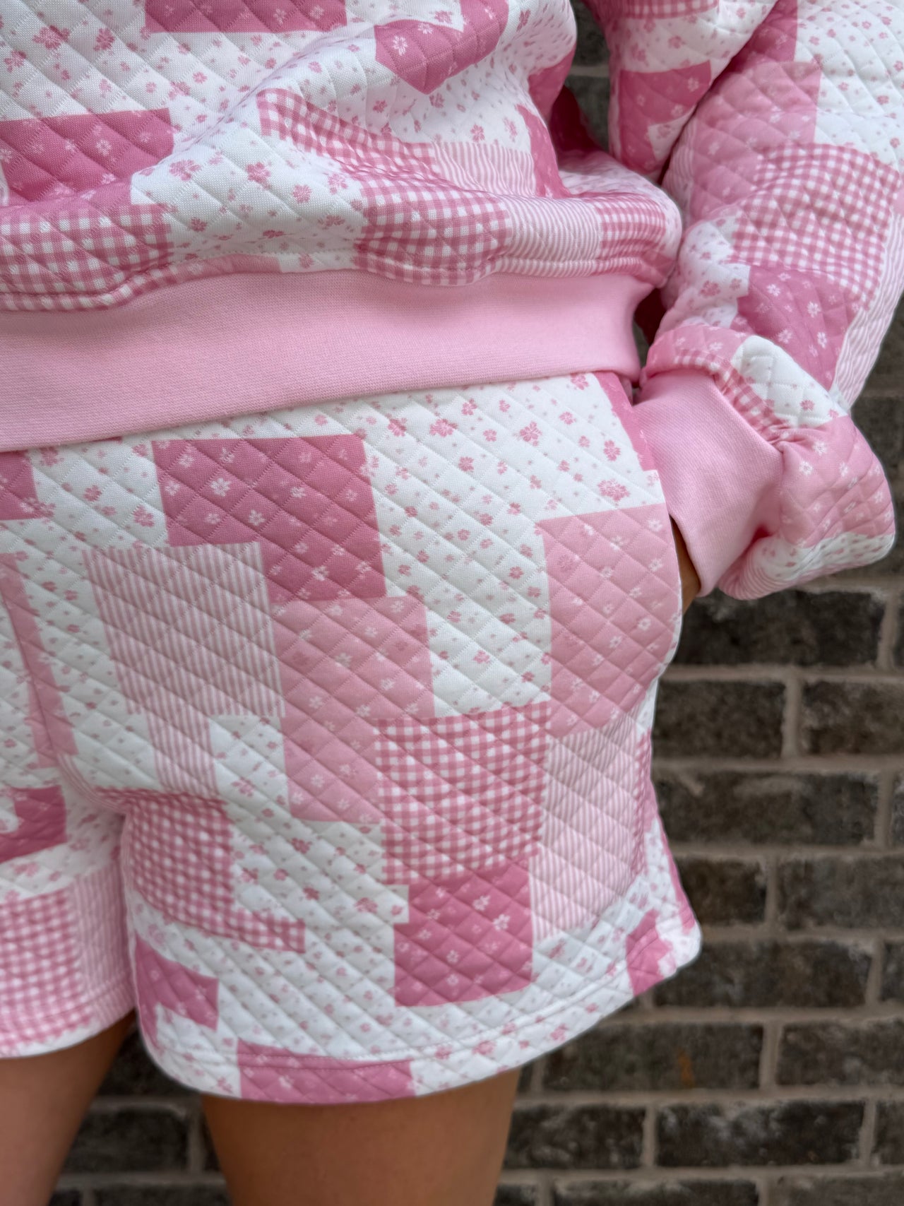 Pink Quilted Mockneck and Shorts Set