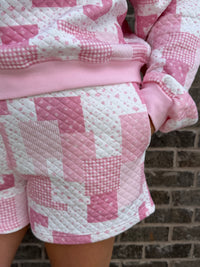 Thumbnail for Pink Quilted Mockneck and Shorts Set