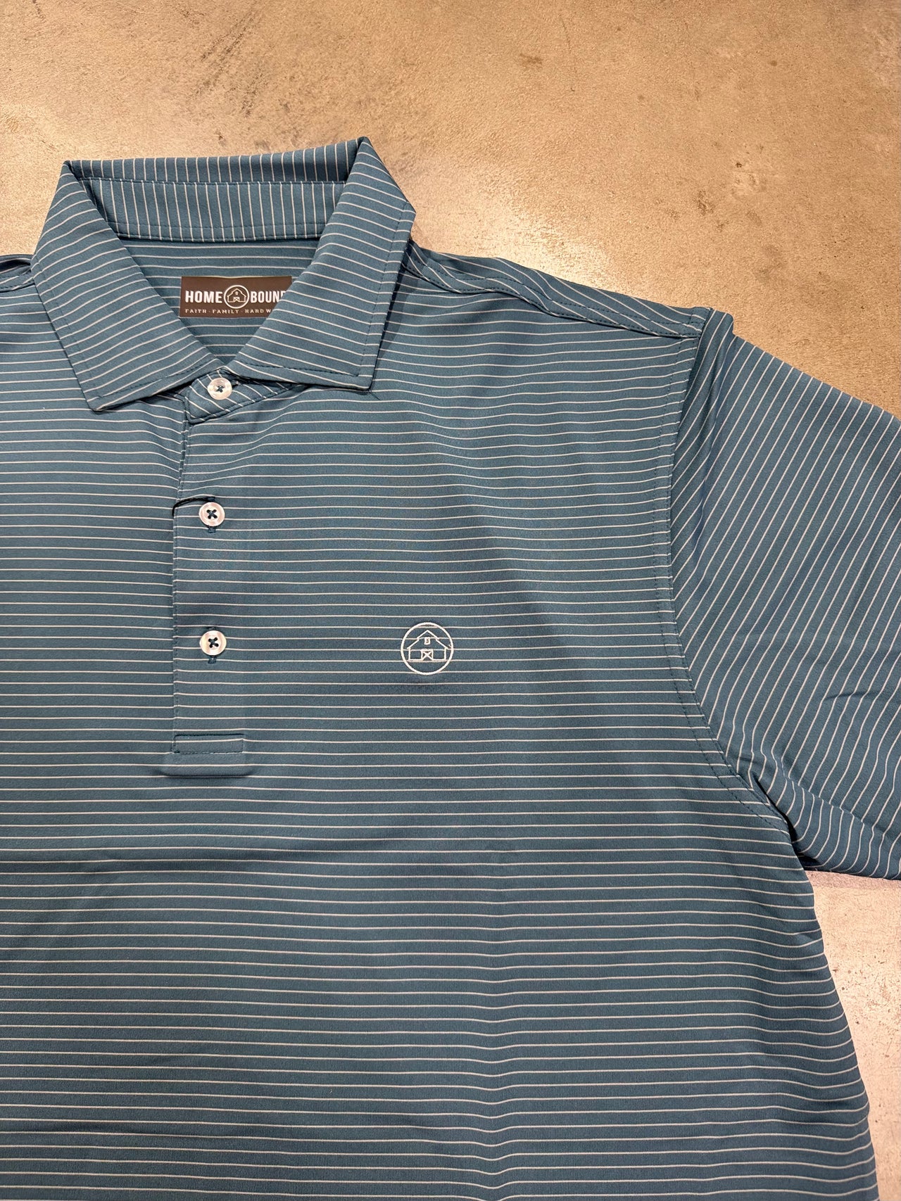 Home Bound Teal & Silver Stripe Performance Polo