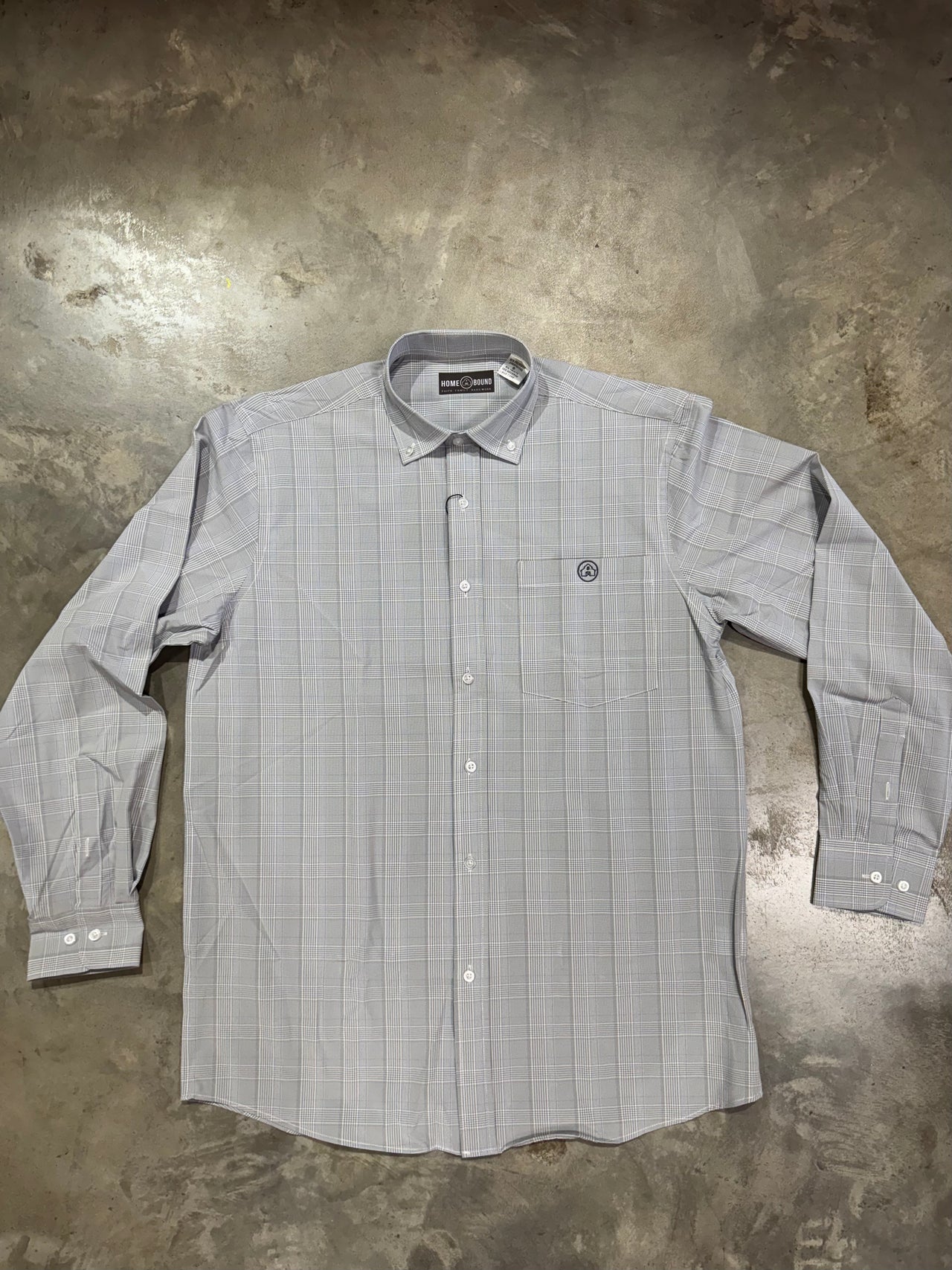 Home Bound Grey Plaid Performance Button Up Shirt - Grey Plaid