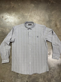 Thumbnail for Home Bound Grey Plaid Performance Button Up Shirt - Grey Plaid