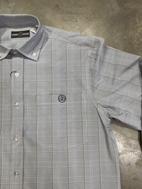 Thumbnail for Home Bound Grey Plaid Performance Button Up Shirt - Grey Plaid