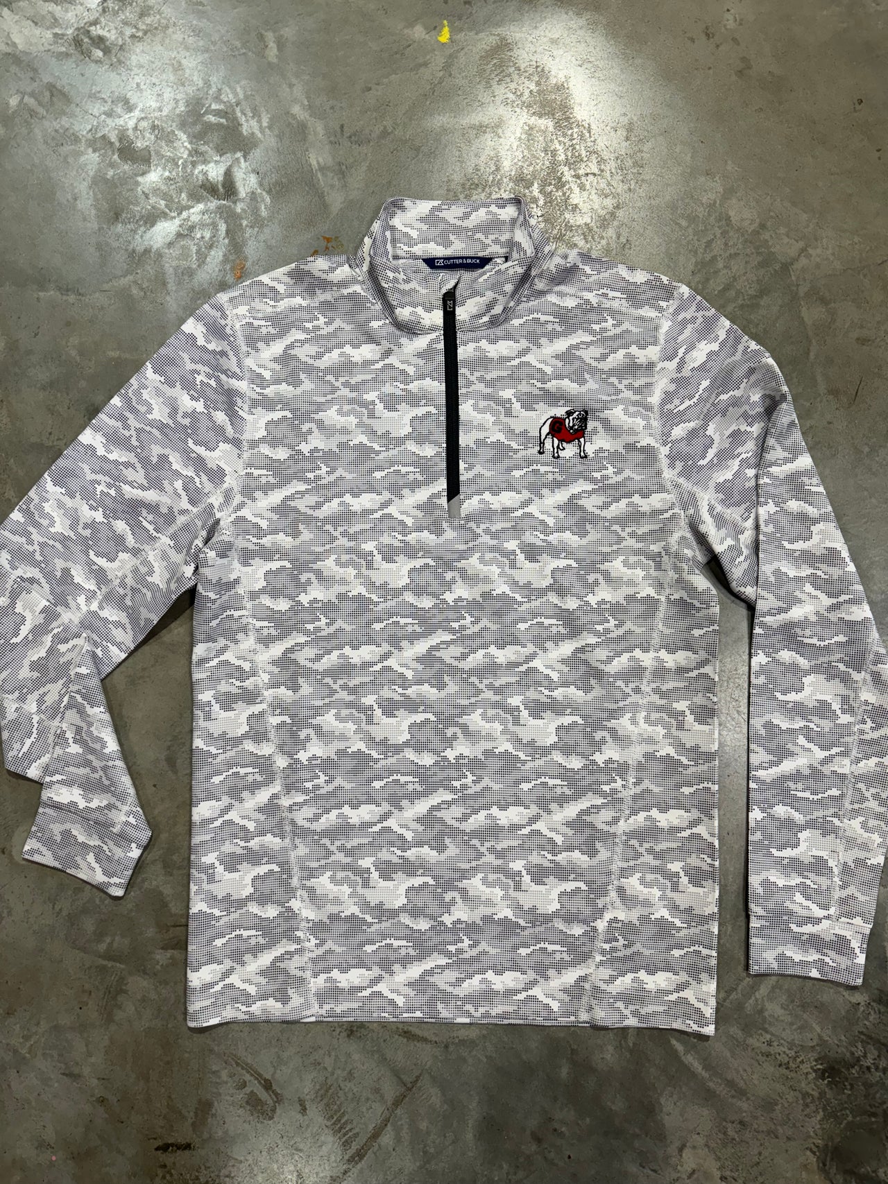 Georgia Bulldogs Cutter & Buck Traverse Stretch Eco Camo Print Quarter Zip Mens Pullover - White