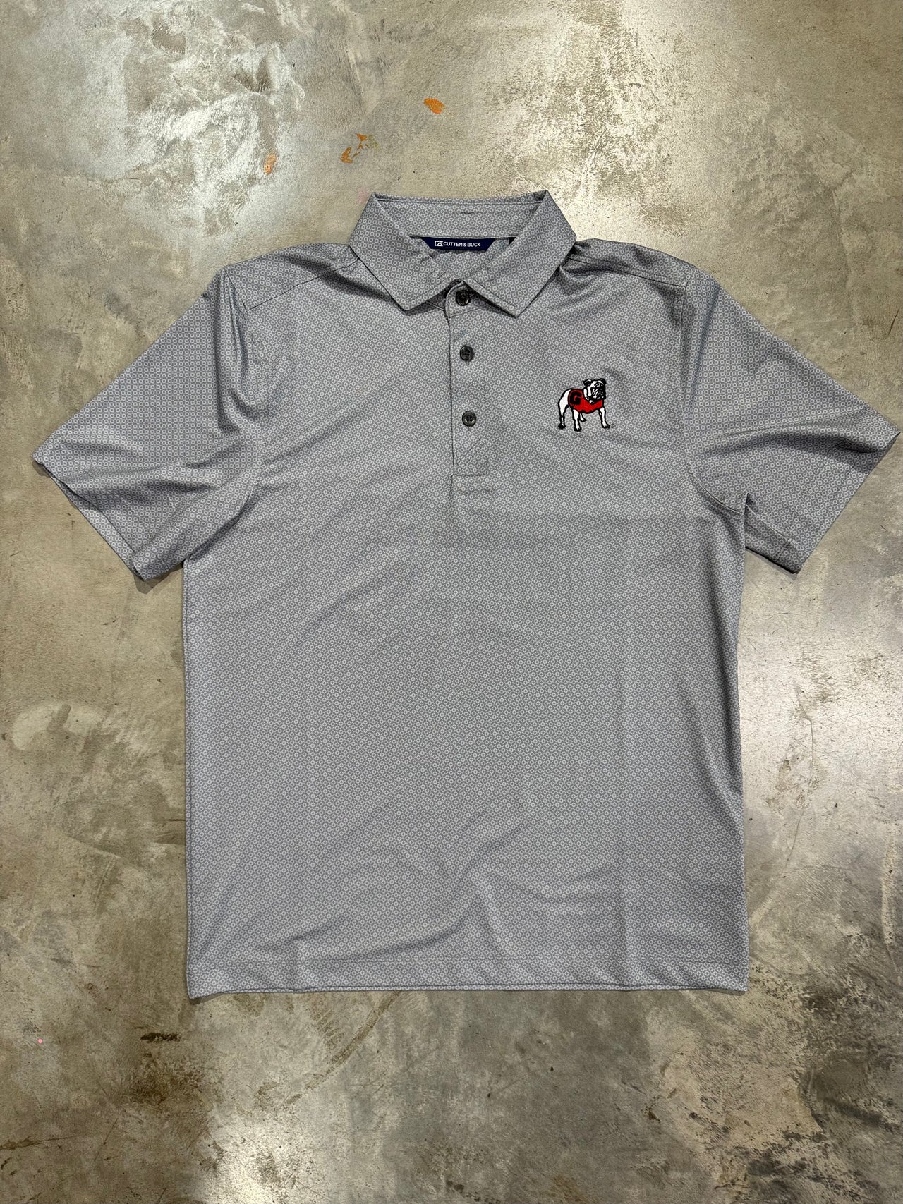 Georgia Bulldogs Cutter & Buck Pike Eco Tonal Geo Print Stretch Recycled Mens Polo - Grey