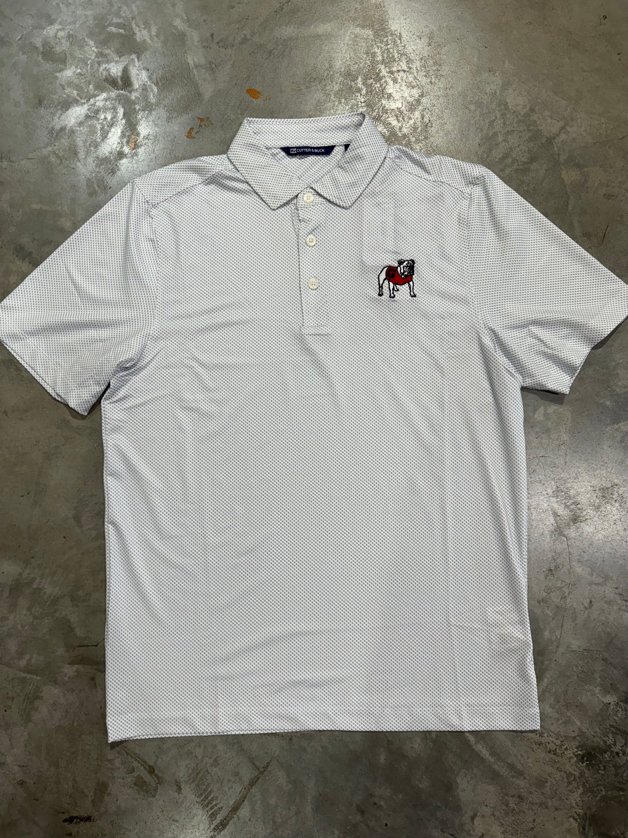 Georgia Bulldogs Cutter & Buck Pike Eco Symmetry Print Stretch Recycled Mens Polo - White