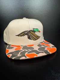 Thumbnail for Wood Duck Puff Khaki Cap with Beige/Orange Camo Bill