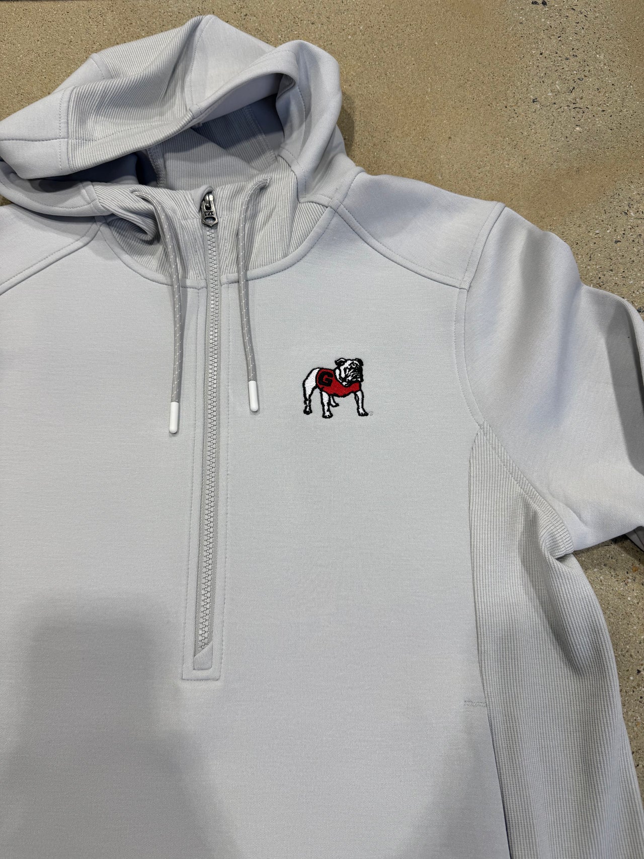 Georgia Bulldog Cutter & Buck Roam Eco Half Zip Hooded Pullover - Silver