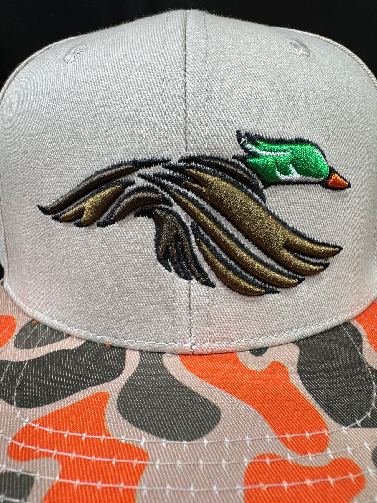 Wood Duck Puff Khaki Cap with Beige/Orange Camo Bill