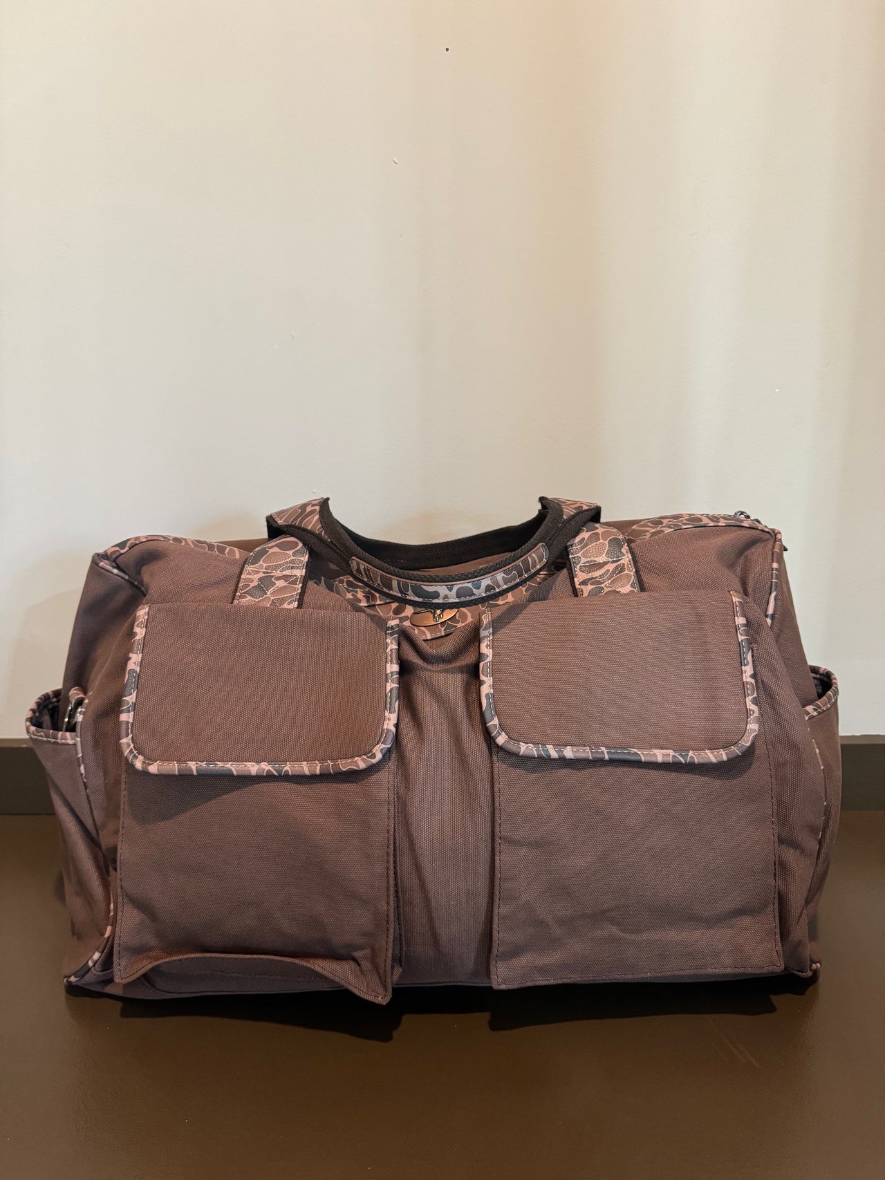 Old School Camo Brown Canvas Weekender Bag - Mallard Emblem