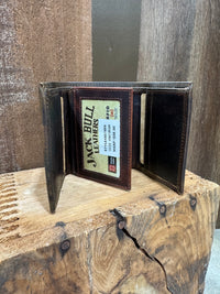 Thumbnail for Jack Bulls Honey Brown Leather Tri-Fold Mid Flap Wallet