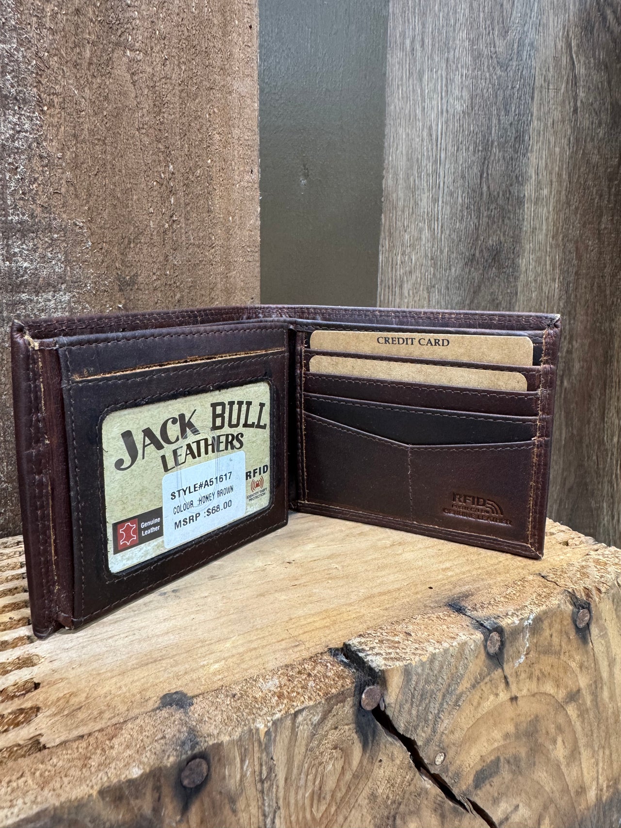 Jack Bulls Honey Brown Bi-Fold Side Flap Leather Wallet