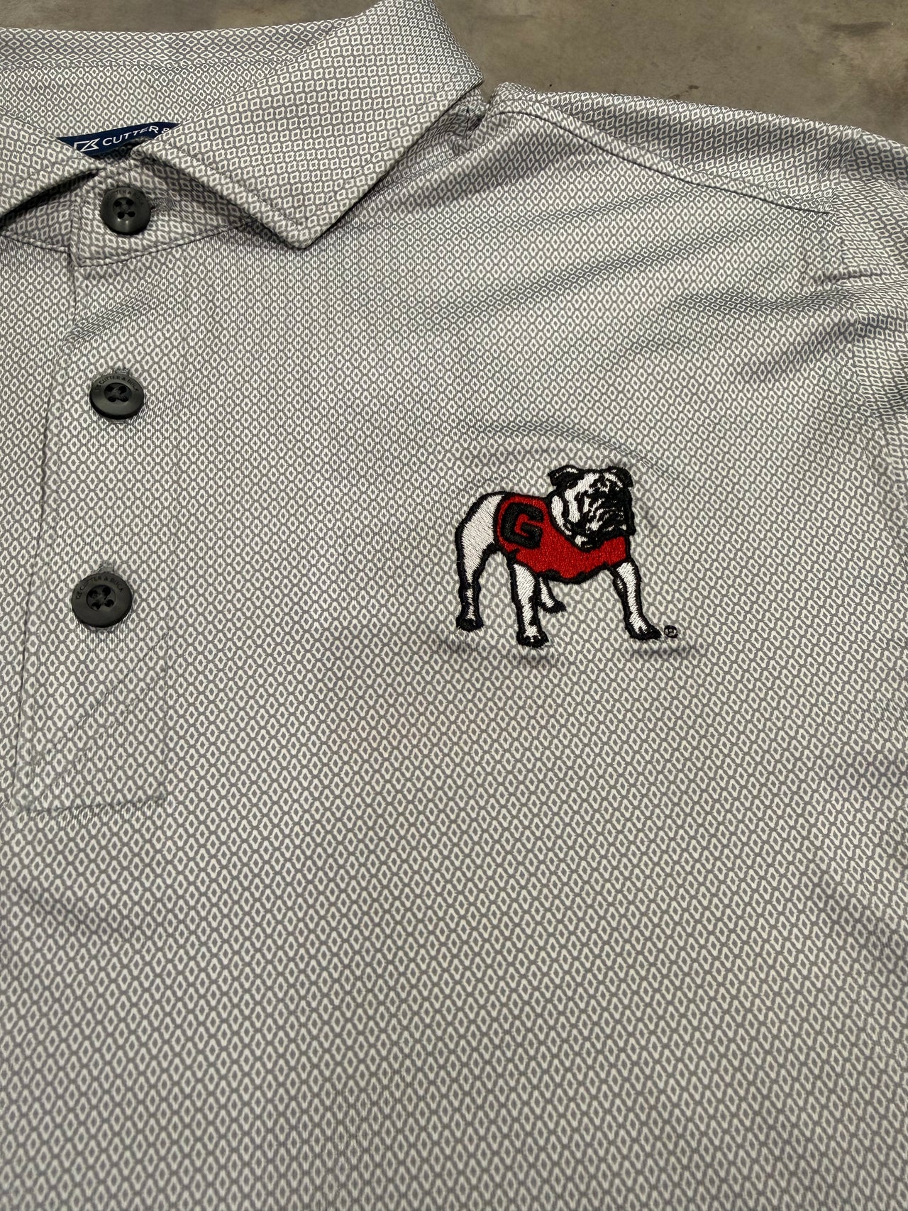 Georgia Bulldogs Cutter & Buck Pike Eco Lattice Print Recycled Polo - Elemental Grey