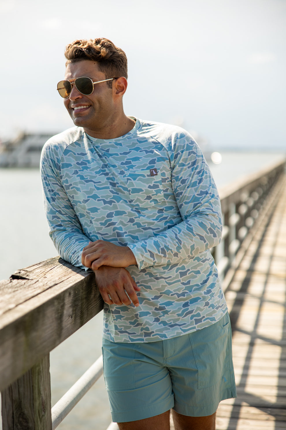 Heather blend LS Crew - Cool Oak Camo