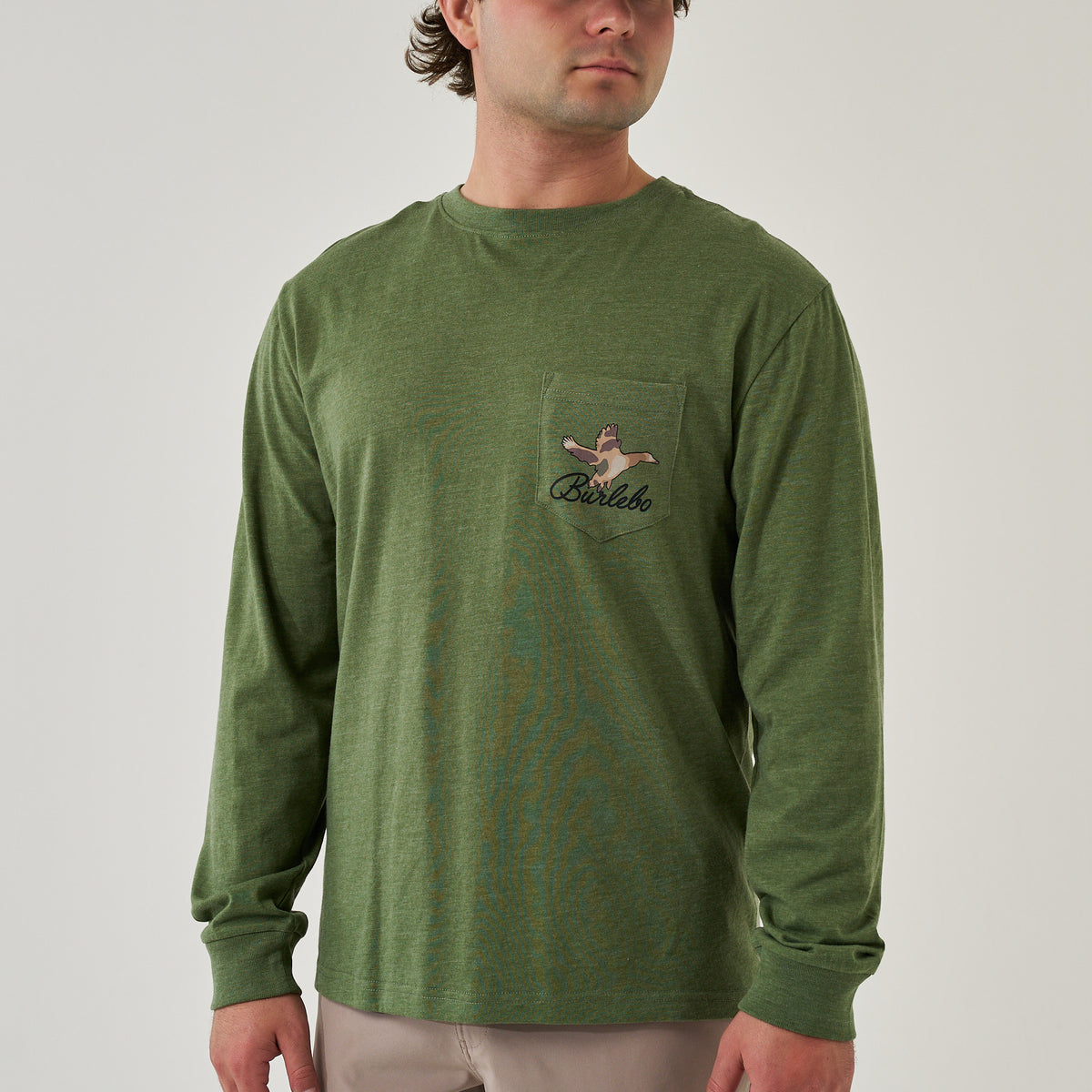 Ducks Flying In LS Tee - Heather Olive