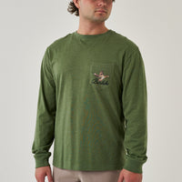 Thumbnail for Ducks Flying In LS Tee - Heather Olive
