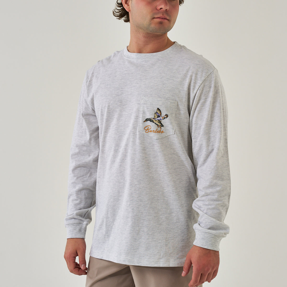 Pintail Triangle Duck LS Tee - Heather Ash Grey