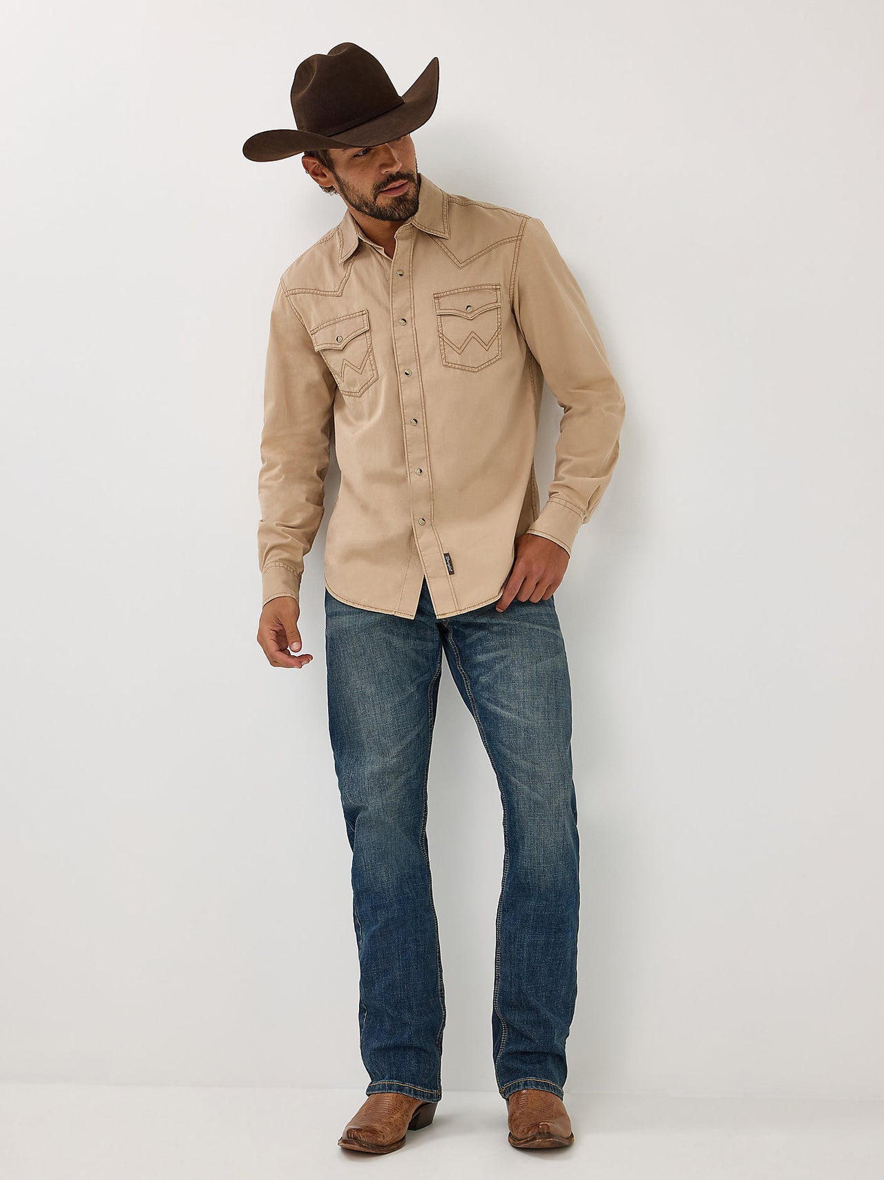 Retro Premium Pigment Dyed Twill LS Western Pearl Snap - Tan