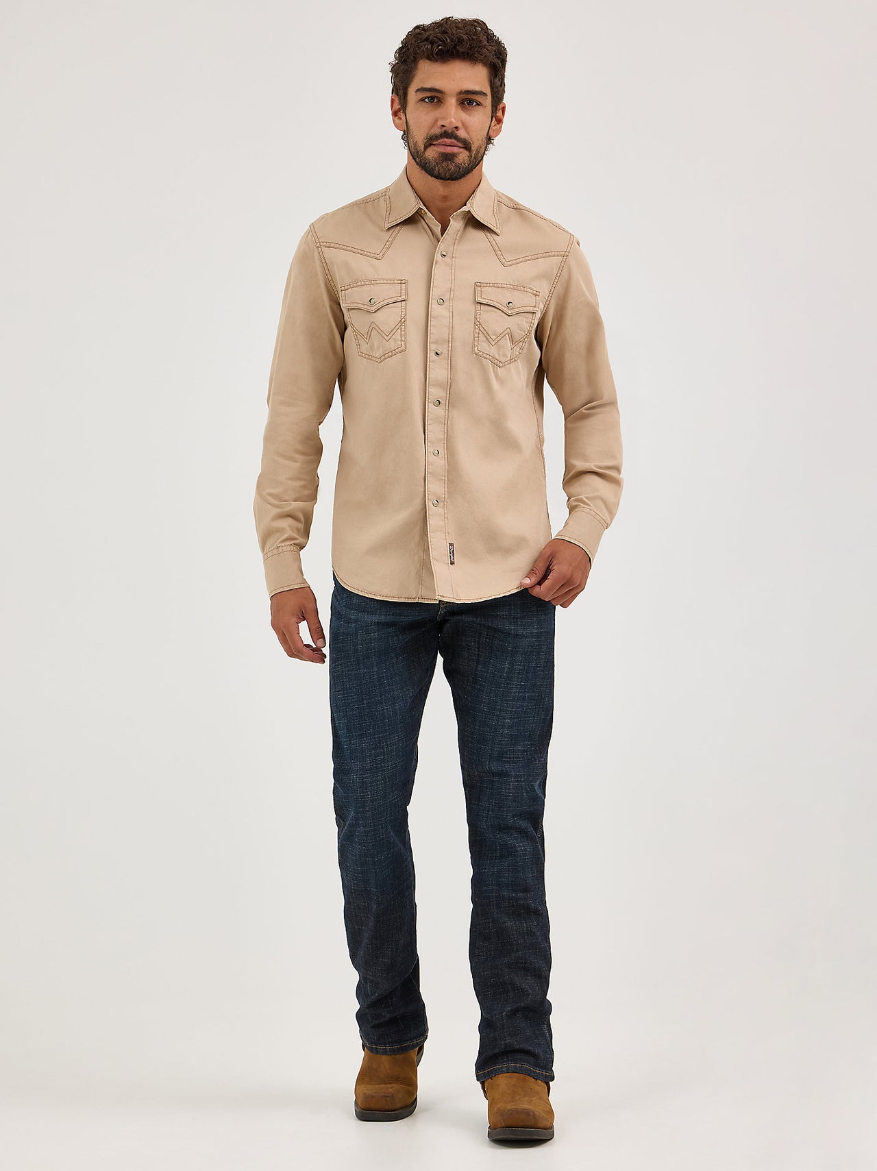 Retro Premium Pigment Dyed Twill LS Western Pearl Snap - Tan