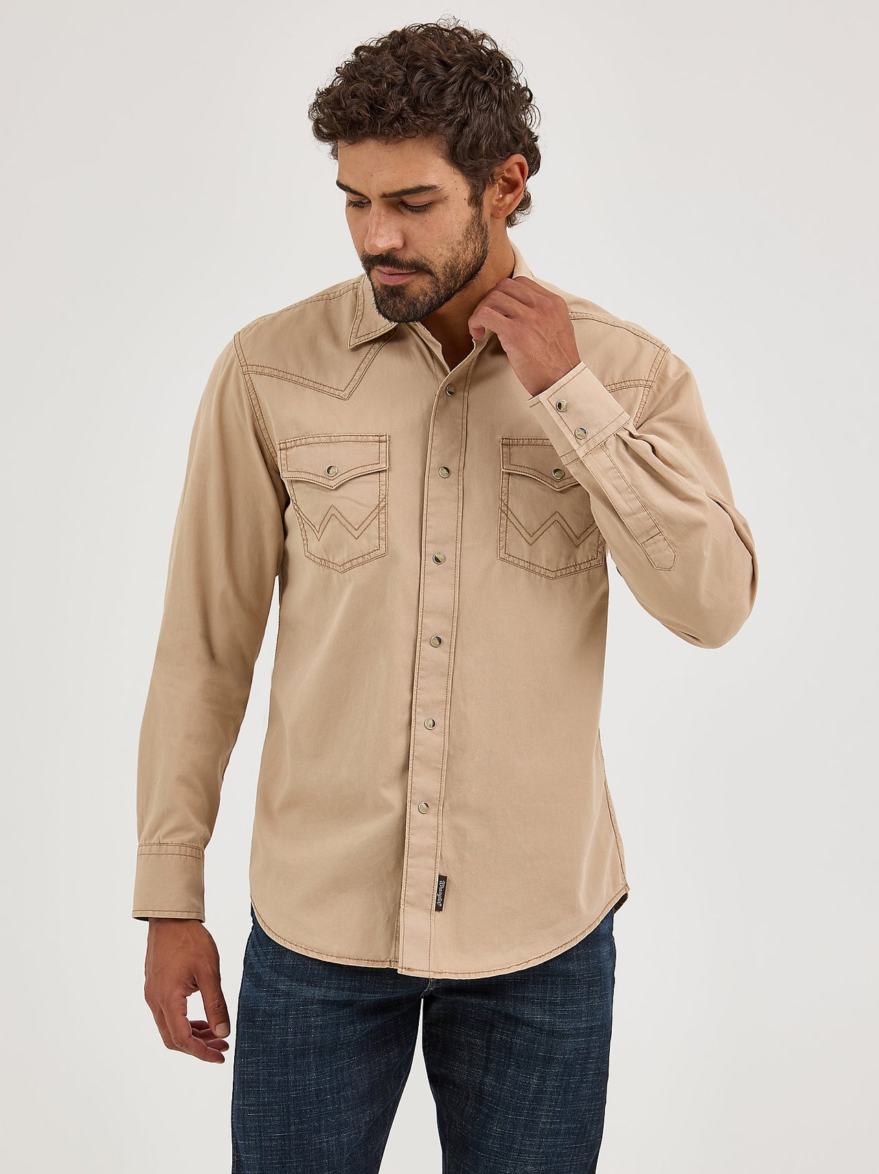 Retro Premium Pigment Dyed Twill LS Western Pearl Snap - Tan