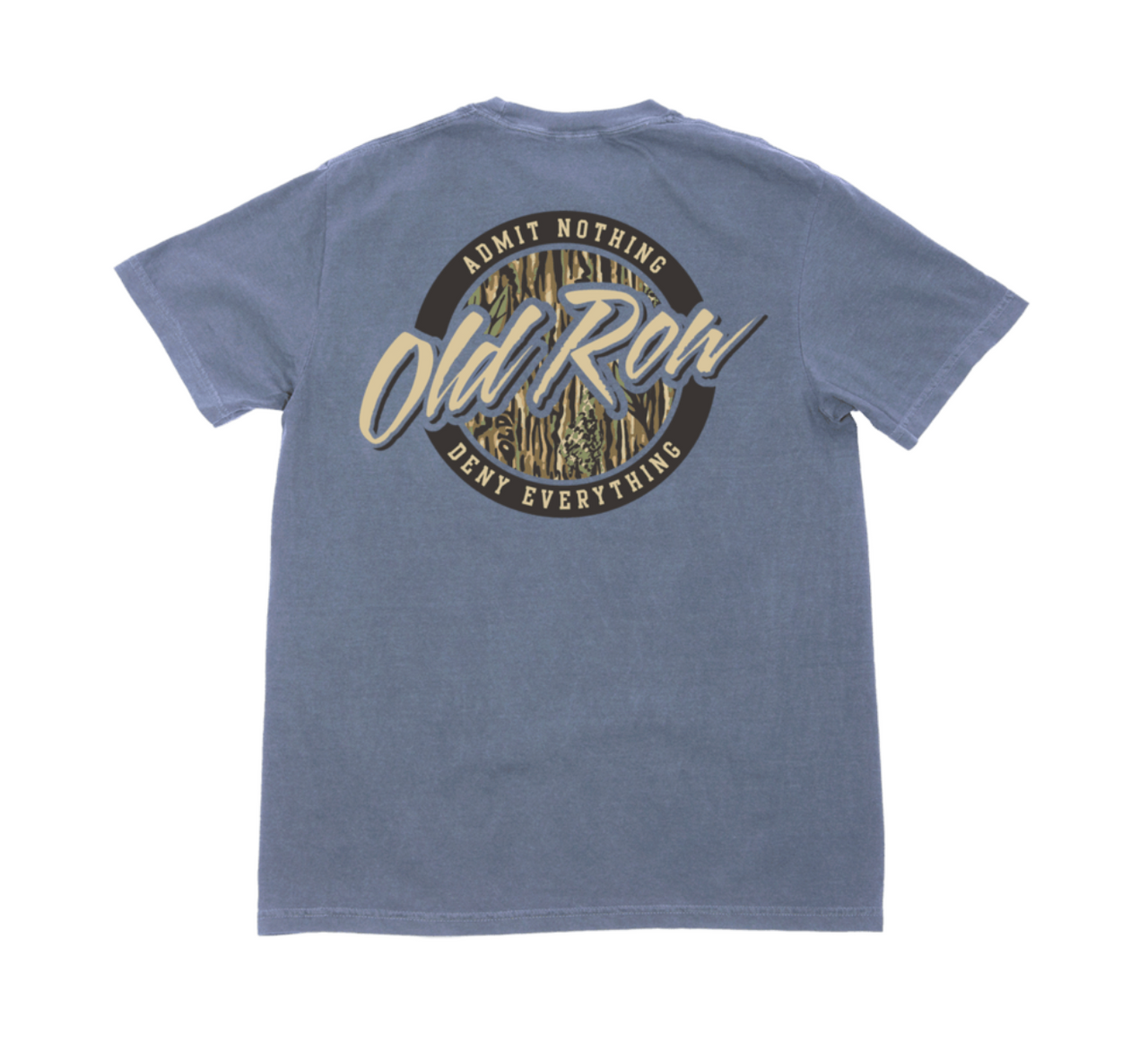 Old Row Bottomland Circle Short Sleeve T-Shirt in Blue Jean featuring Bottomland camo circle graphic on Comfort Colors cotton tee.