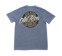 Thumbnail for Old Row Bottomland Circle Short Sleeve T-Shirt in Blue Jean featuring Bottomland camo circle graphic on Comfort Colors cotton tee.