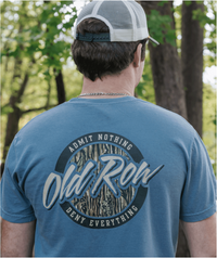 Thumbnail for Old Row Bottomland Circle Short Sleeve T-Shirt in Blue Jean featuring Bottomland camo circle graphic on Comfort Colors cotton tee.