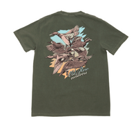 Thumbnail for Old Row Five Ducks Short Sleeve T-Shirt in Moss featuring five flying ducks with Old Row Outdoors graphic on the back.