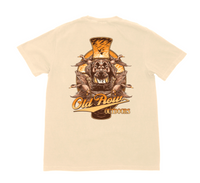 Thumbnail for Old Row On The Hunt Short Sleeve T-Shirt in Ivory featuring a duck retriever holding a duck with flying mallards and Old Row Outdoors graphic on the back.