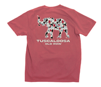 Thumbnail for Old Row Tuscaloosa Camo Elephant Short Sleeve T-Shirt in Crimson featuring a camo elephant graphic with Tuscaloosa lettering on the back.