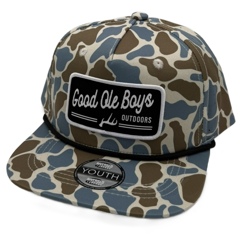 Youth - Good Ole Boys Black Antler Patch Cap - Blue Old School Camo