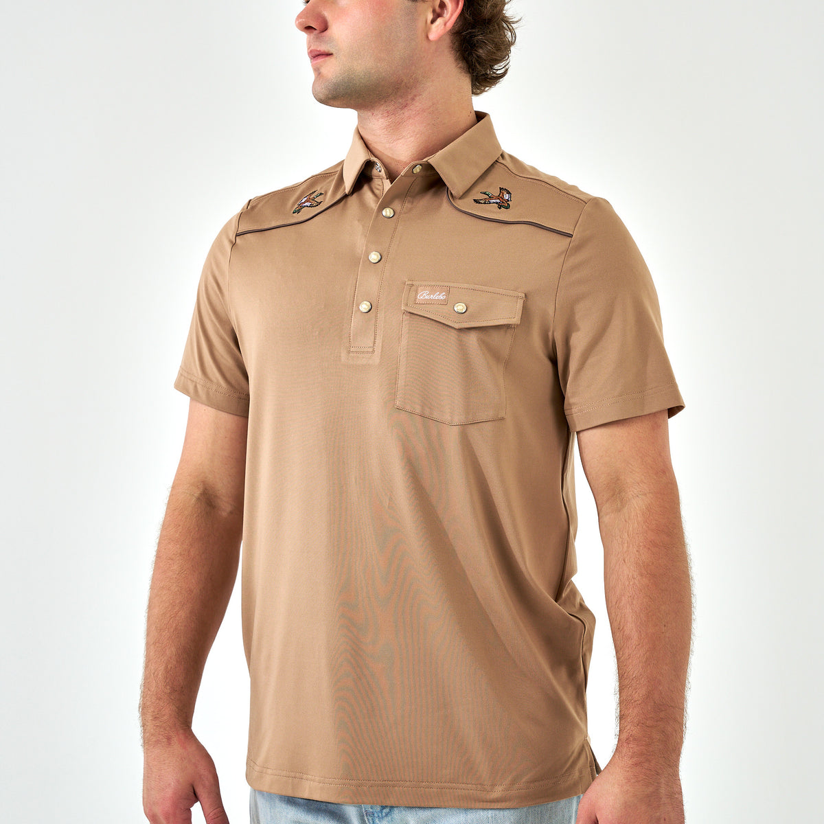Pearl Snap Mallards Performance Polo - Khaki