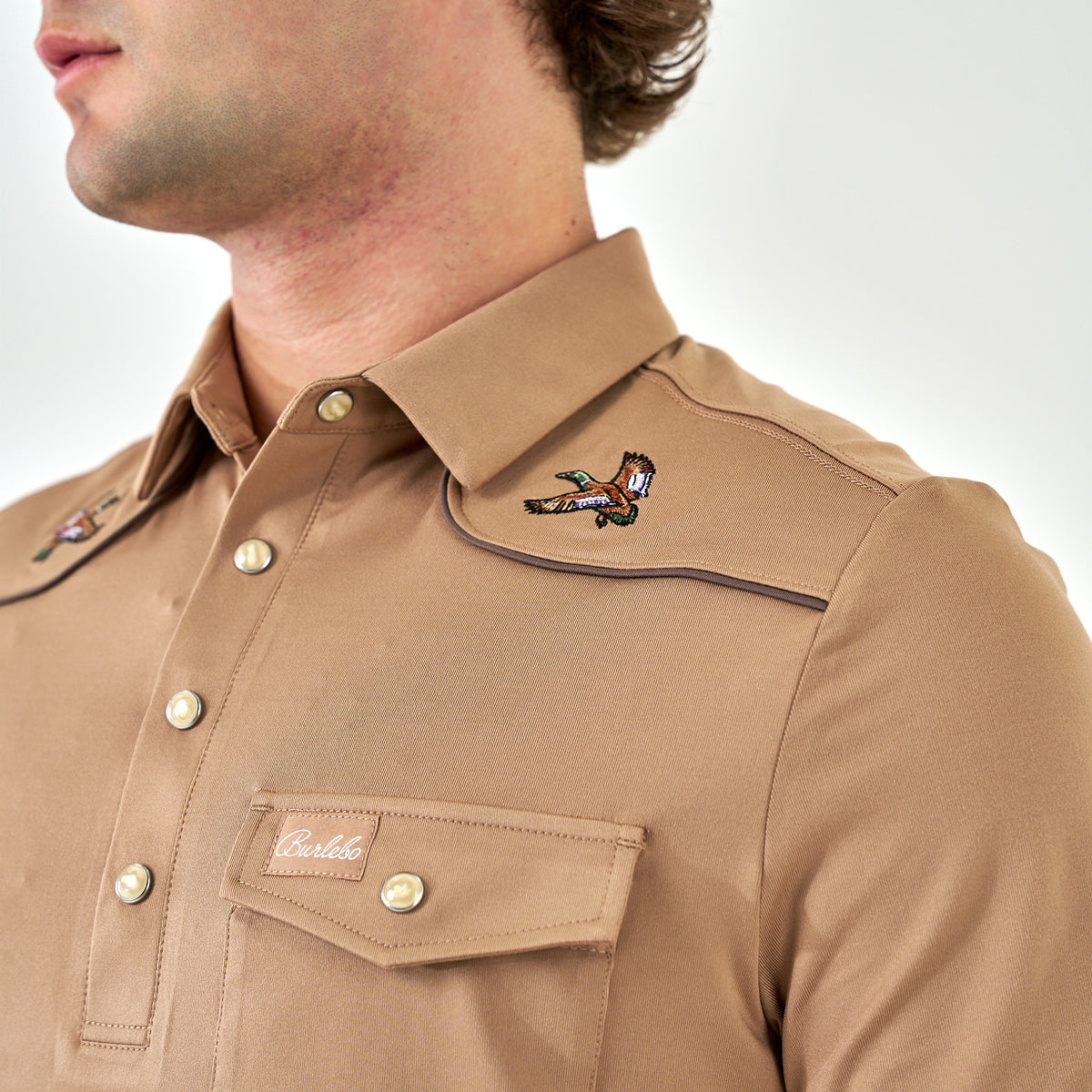 Pearl Snap Mallards Performance Polo - Khaki