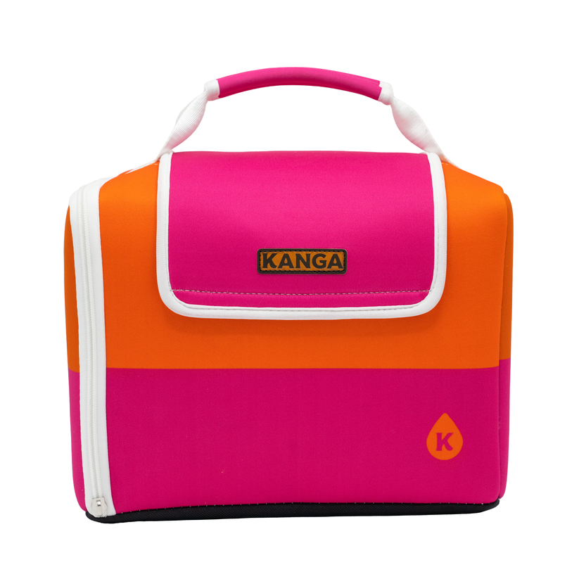 Kanga Cooler 12 pack beer cooler for women in the color orange & pink. 