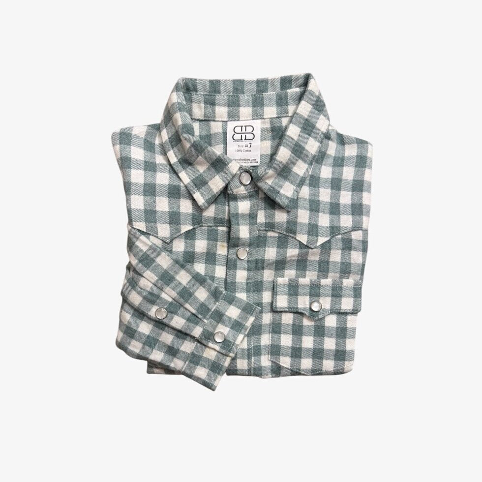 Youth Kasey Button Down LS Shirt - Green Plaid